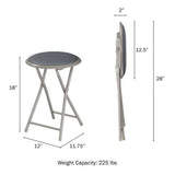 Lavish Home 18 in. Gray Round Metal Heavy-Duty Padded Folding Bar Stool