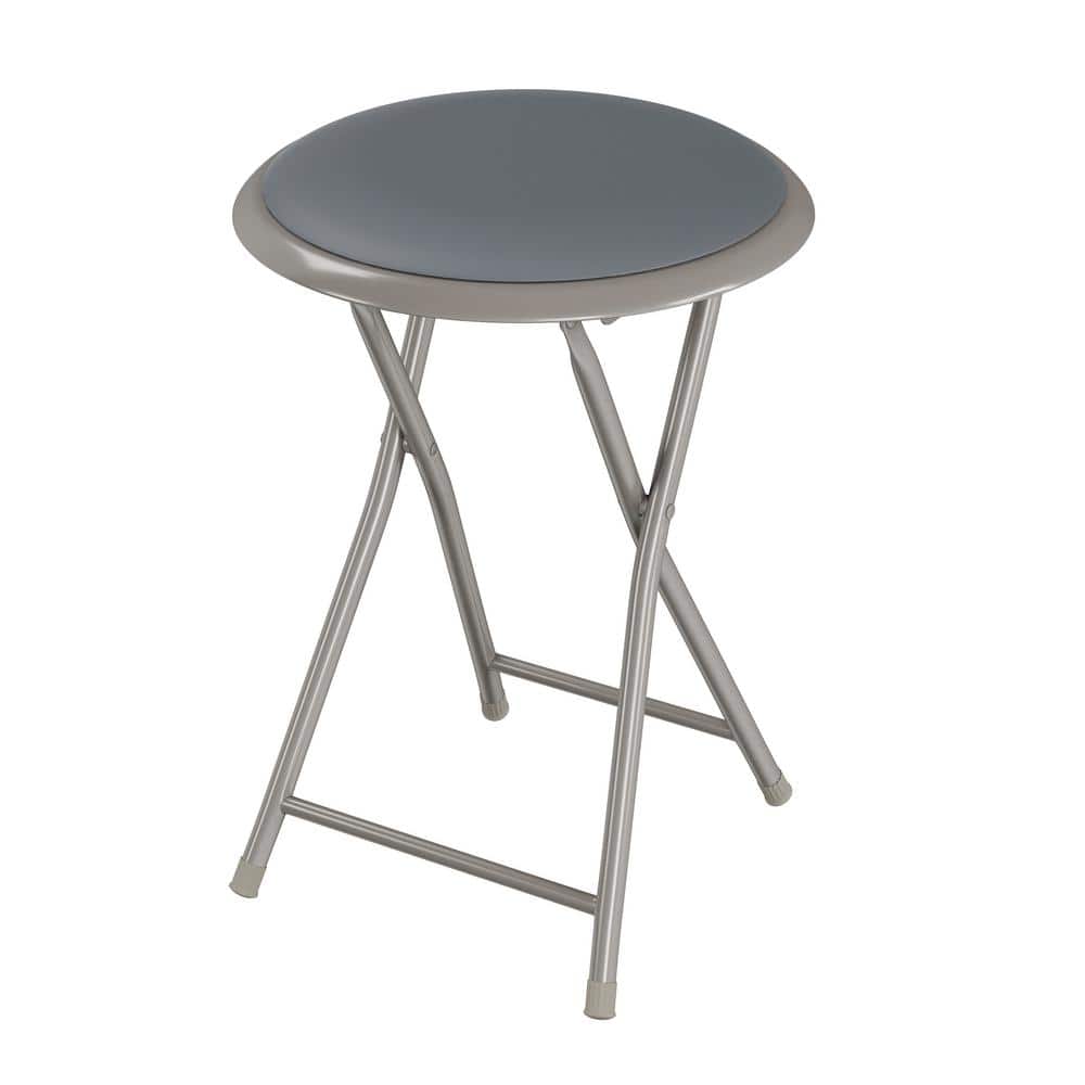 Lavish Home 18 in. Gray Round Metal Heavy-Duty Padded Folding Bar Stool