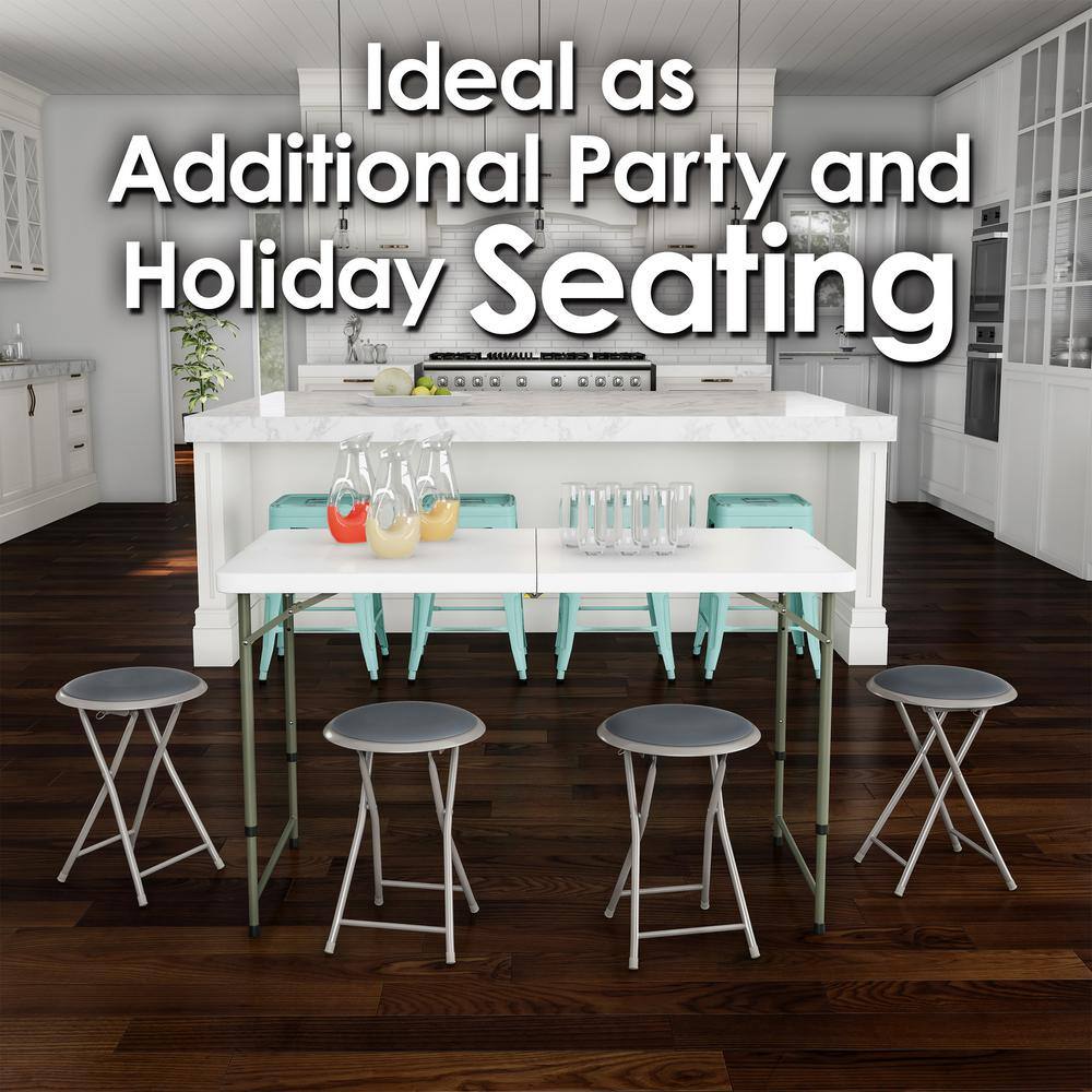 Lavish Home 18 in. Gray Round Metal Heavy-Duty Padded Folding Bar Stool