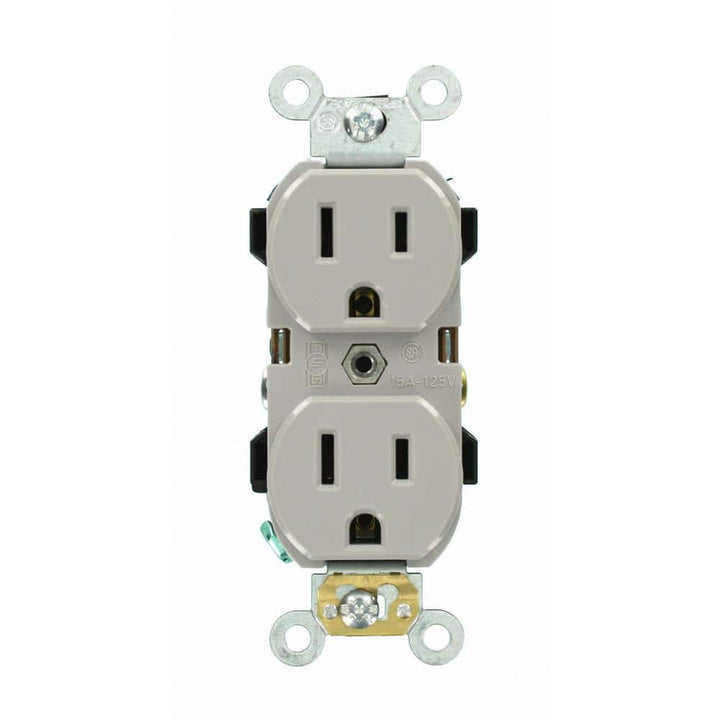 Leviton 15 Amp Industrial Grade Narrow-Body Duplex Outlet, Gray