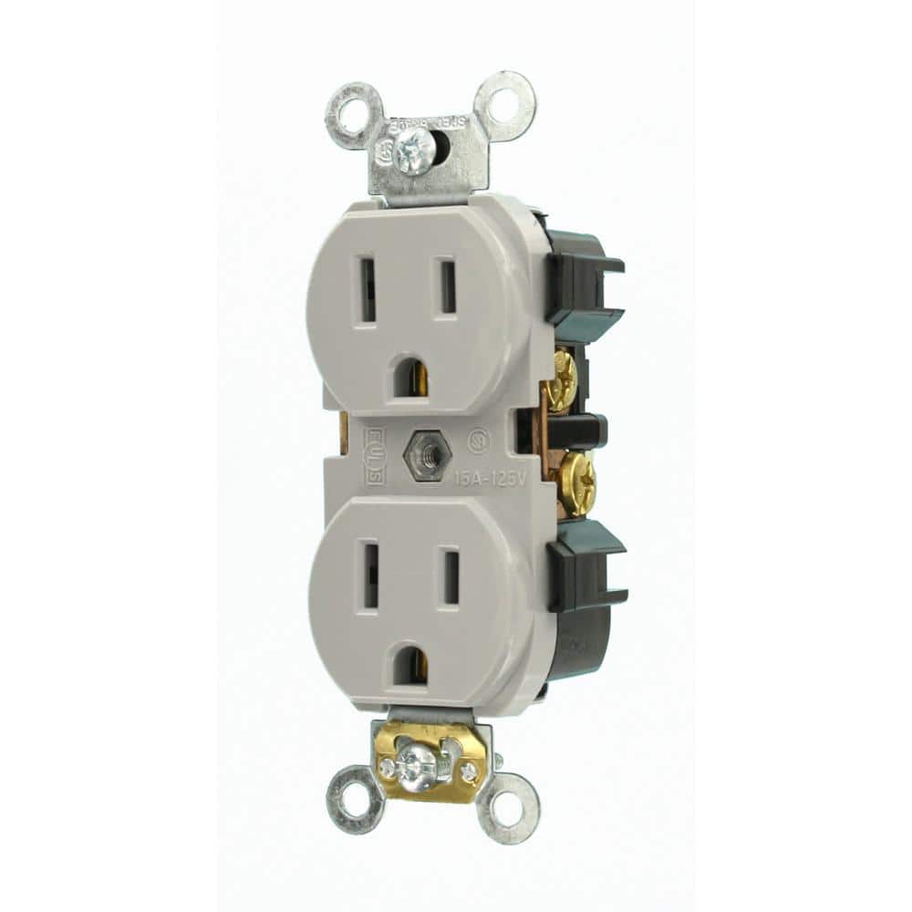 Leviton 15 Amp Industrial Grade Narrow-Body Duplex Outlet, Gray