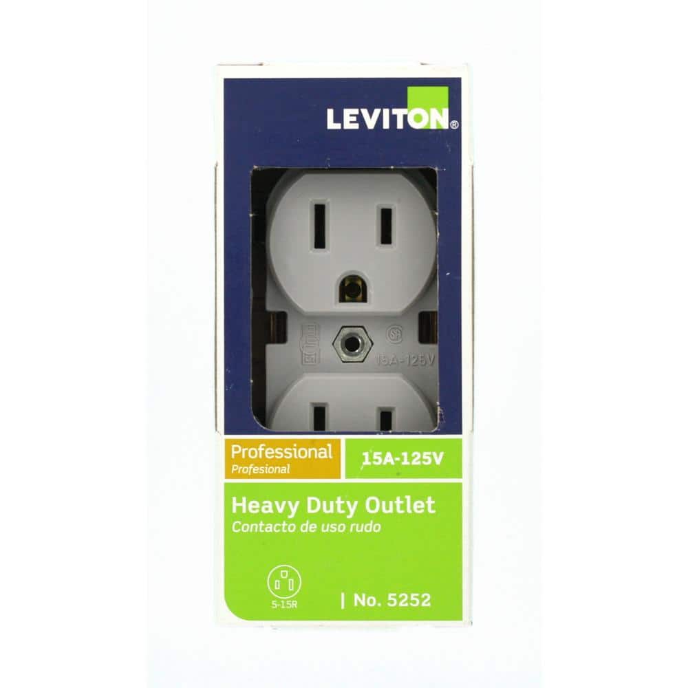 Leviton 15 Amp Industrial Grade Narrow-Body Duplex Outlet, Gray