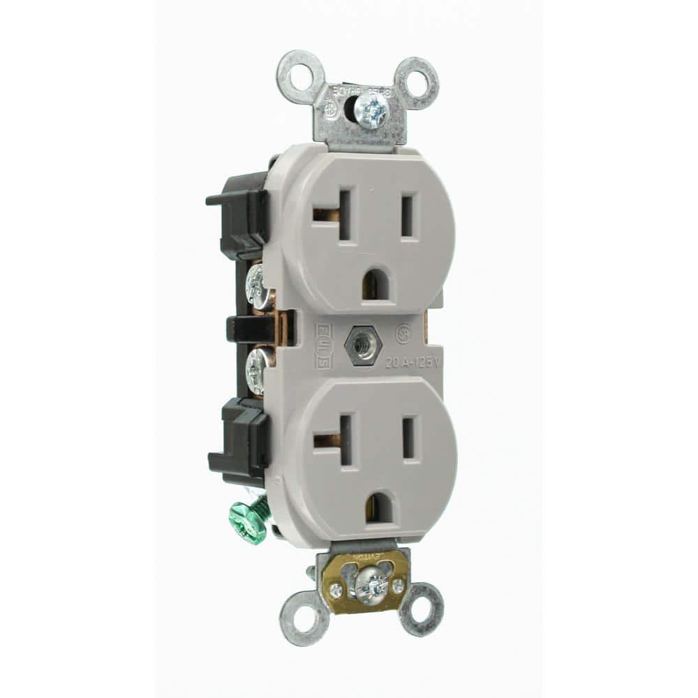 Leviton 20 Amp Industrial Grade Heavy Duty Self-Grounding Duplex Outlet, Gray (NEMA 5-20R)
