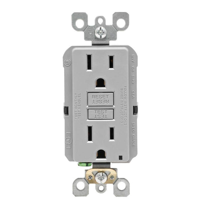 Leviton 15 Amp Self-Test SmartlockPro Slim Duplex GFCI Outlet, Gray, R03-GFNT1-KGY
