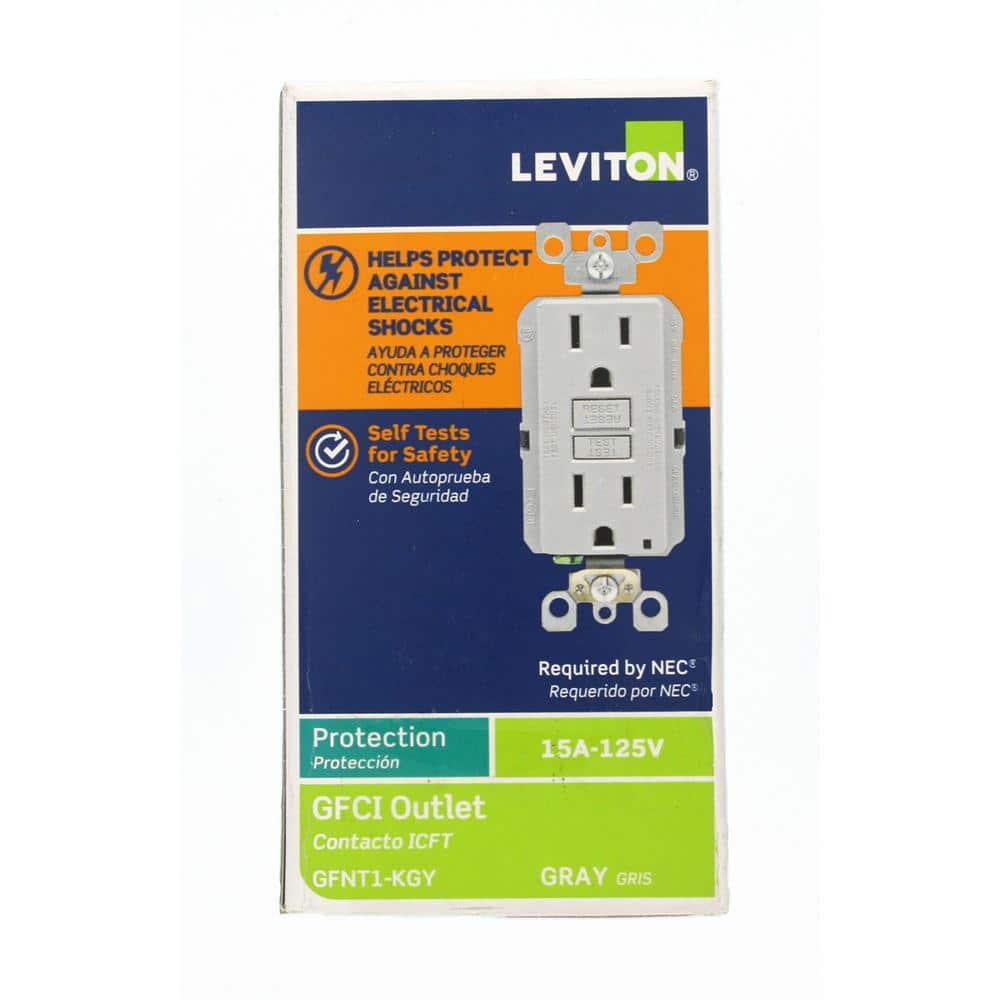 Leviton 15 Amp Self-Test SmartlockPro Slim Duplex GFCI Outlet, Gray, R03-GFNT1-KGY