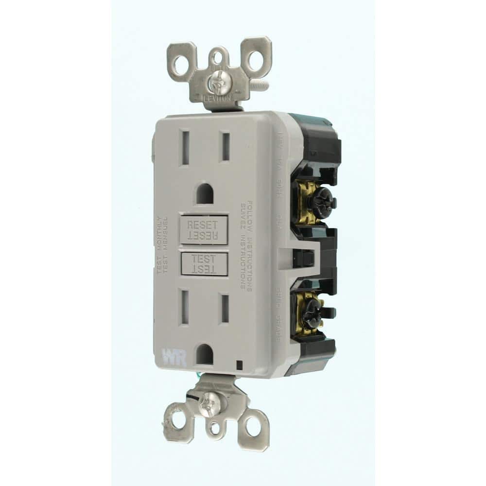 Leviton 15 Amp 125-Volt Duplex Self-Test Tamper-Resistant/Weather-Resistant GFCI Outlet, Gray (GFWT1-KGY)