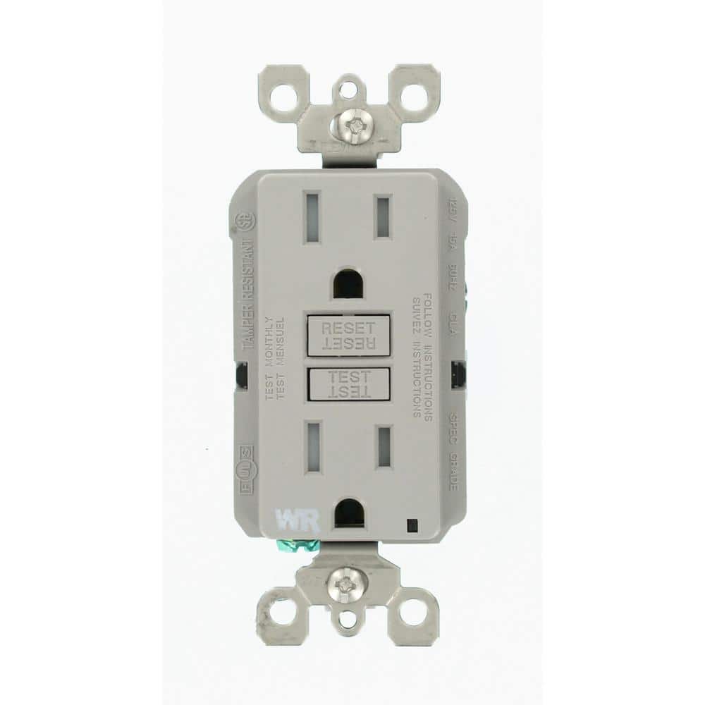 Leviton 15 Amp 125-Volt Duplex Self-Test Tamper-Resistant/Weather-Resistant GFCI Outlet, Gray (GFWT1-KGY)