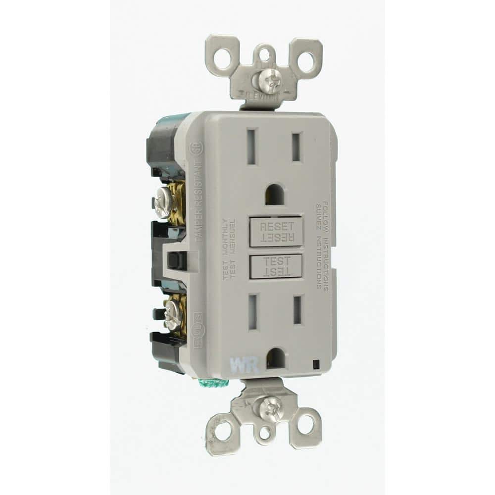 Leviton 15 Amp 125-Volt Duplex Self-Test Tamper-Resistant/Weather-Resistant GFCI Outlet, Gray (GFWT1-KGY)
