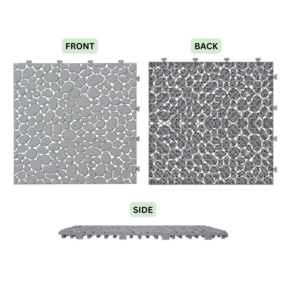 LIVIZA 1 ft. x 1 ft. Anti-Slip Plastic Deck Tile in Gray (60-Piece), Pebble Stone Pattern