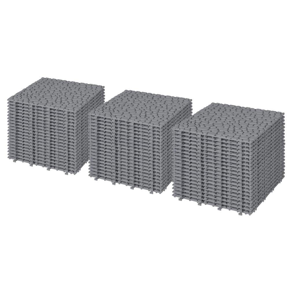 LIVIZA 1 ft. x 1 ft. Anti-Slip Plastic Deck Tile in Gray (60-Piece), Pebble Stone Pattern