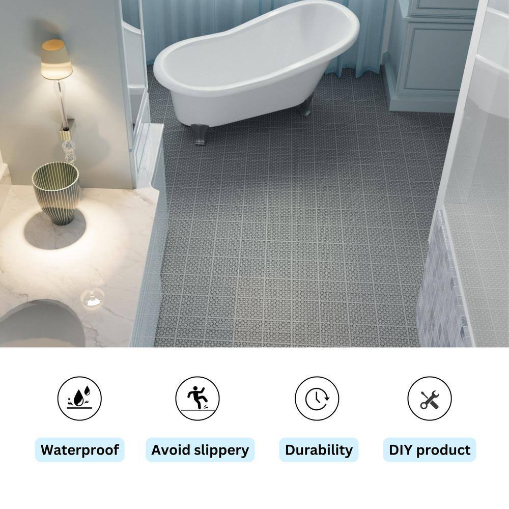 LIVIZA 1 ft. x 1 ft. Anti-Slip Plastic Deck Tile in Gray (12-Piece), Rosette Pattern