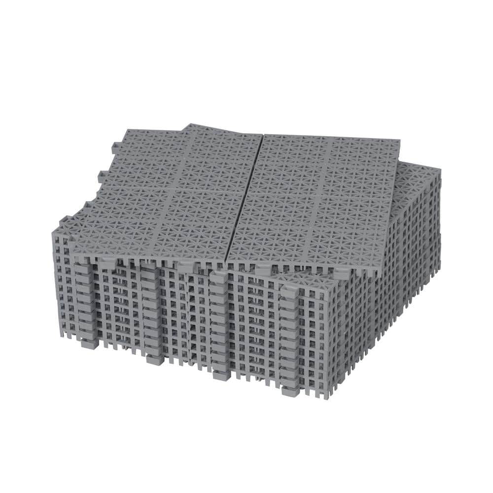 LIVIZA 1 ft. x 1 ft. Anti-Slip Plastic Deck Tile in Gray (12-Piece), Rosette Pattern
