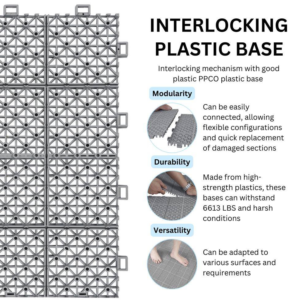 LIVIZA 1 ft. x 1 ft. Anti-Slip Plastic Deck Tile in Gray (60-Piece), Rosette Pattern