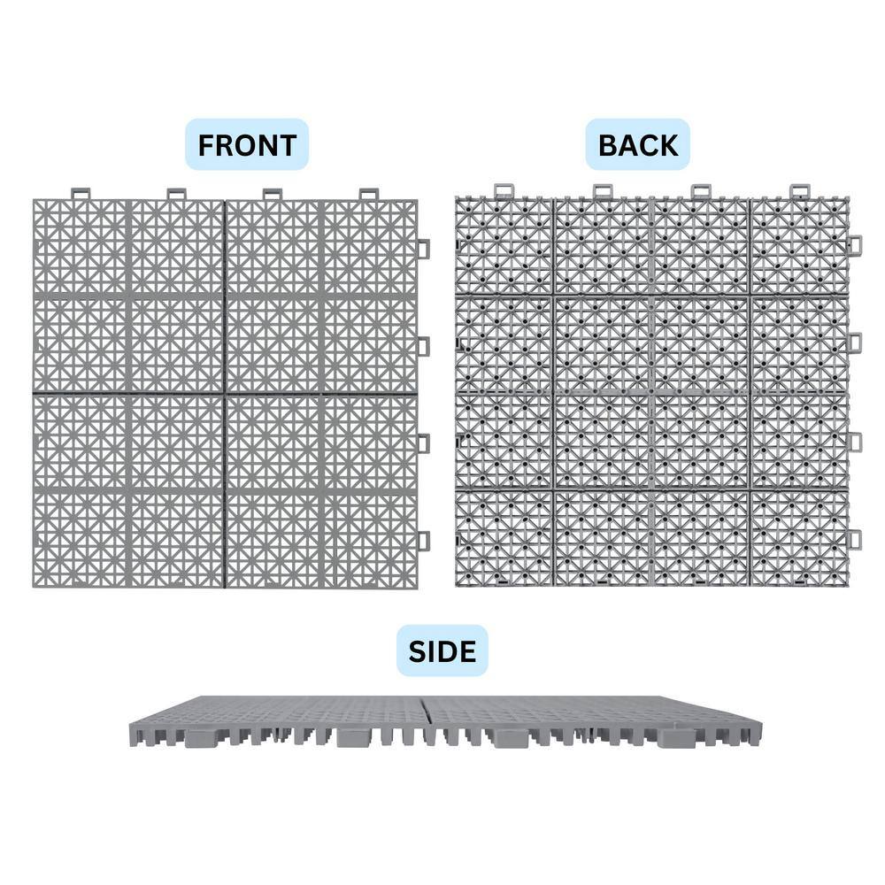 LIVIZA 1 ft. x 1 ft. Anti-Slip Plastic Deck Tile in Gray (60-Piece), Rosette Pattern