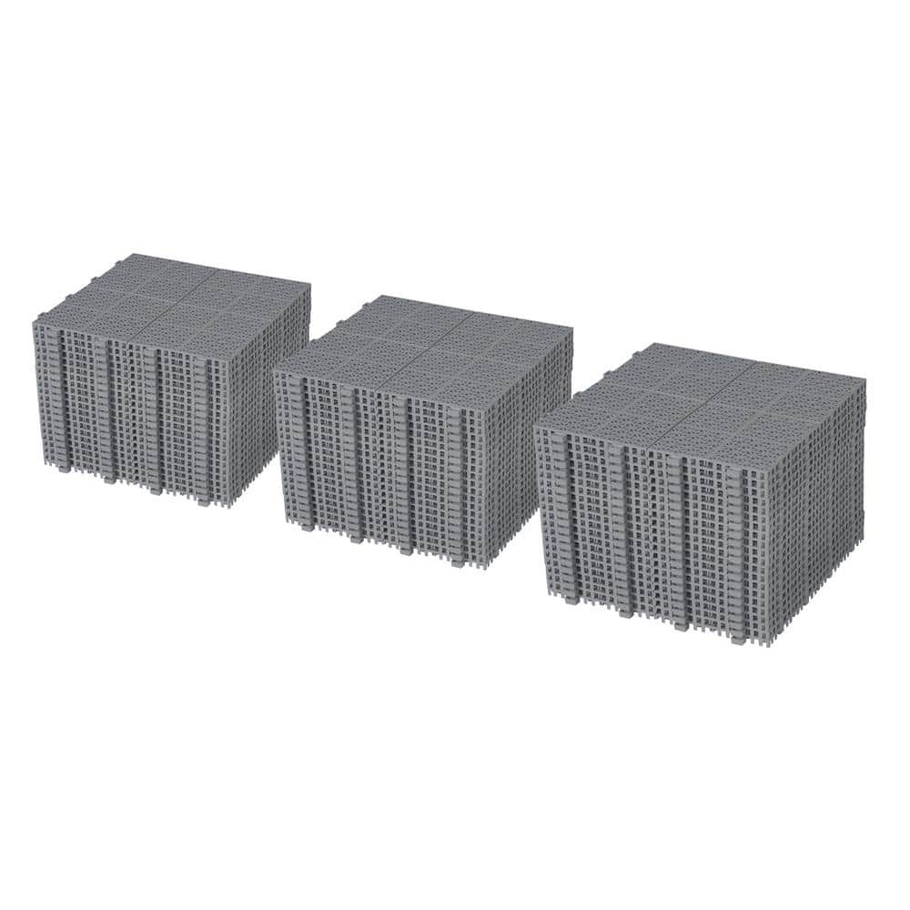 LIVIZA 1 ft. x 1 ft. Anti-Slip Plastic Deck Tile in Gray (60-Piece), Rosette Pattern