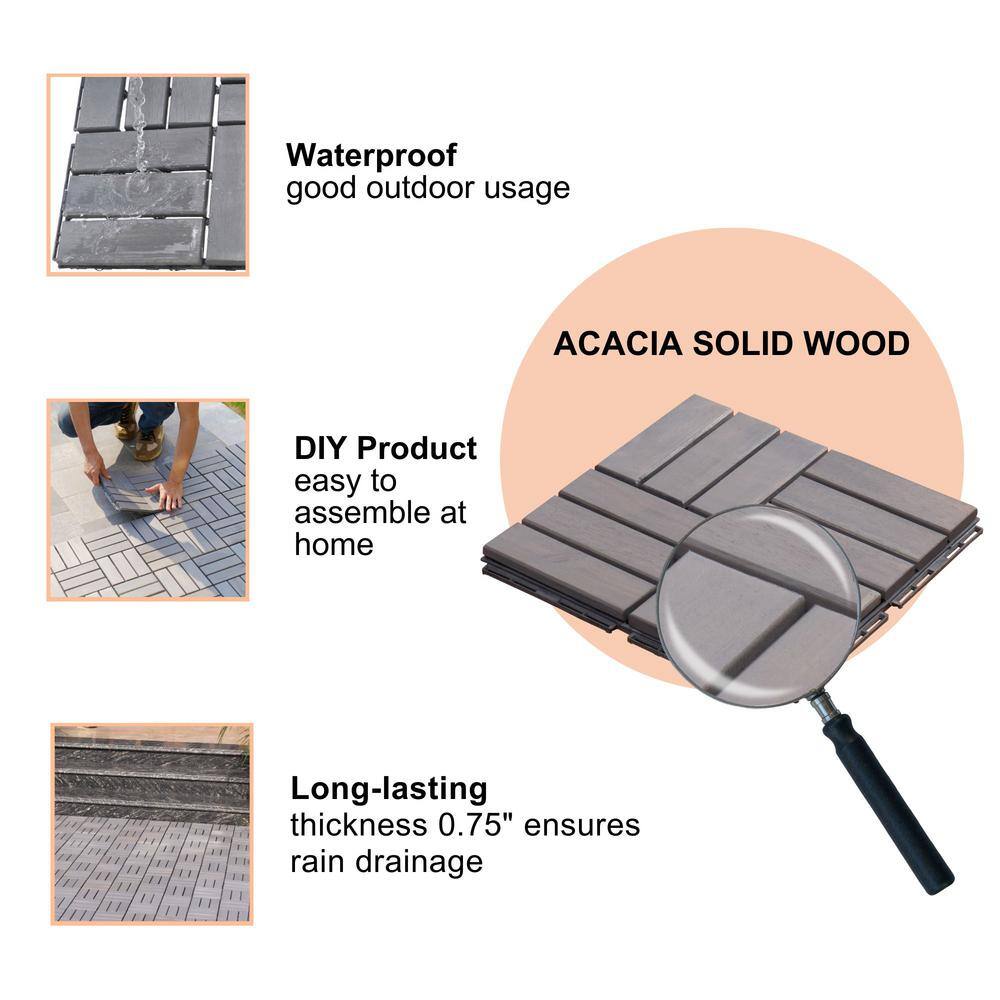 LIVIZA 1 ft. x 1 ft. Acacia Wood Deck Tile in Gray (20-Piece)