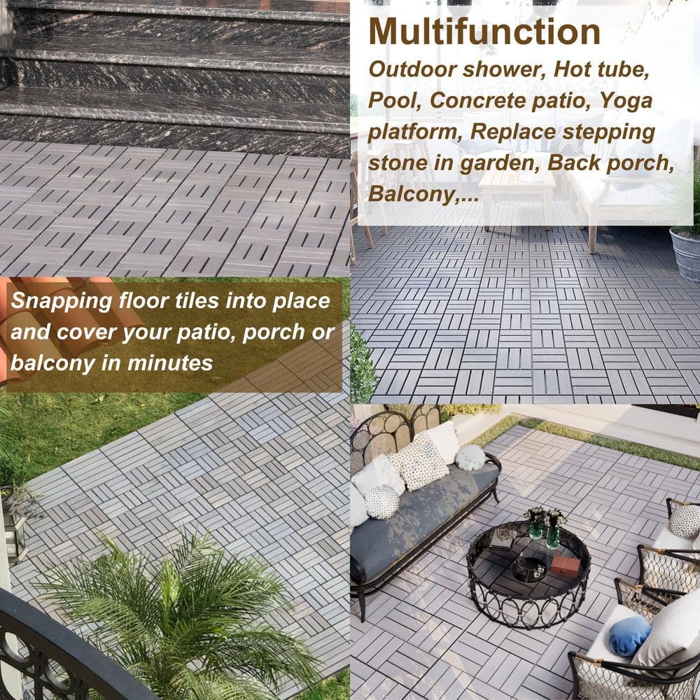LIVIZA 1 ft. x 1 ft. Acacia Wood Deck Tile in Gray (20-Piece)