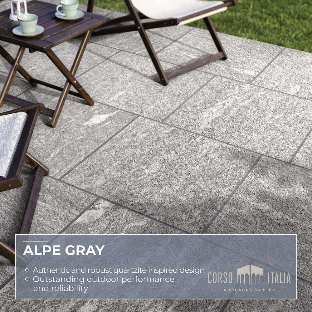 Sample – Alpe Gray 6 in. x 6 in. x 0.75 in. Quartzite-Look Porcelain Paver