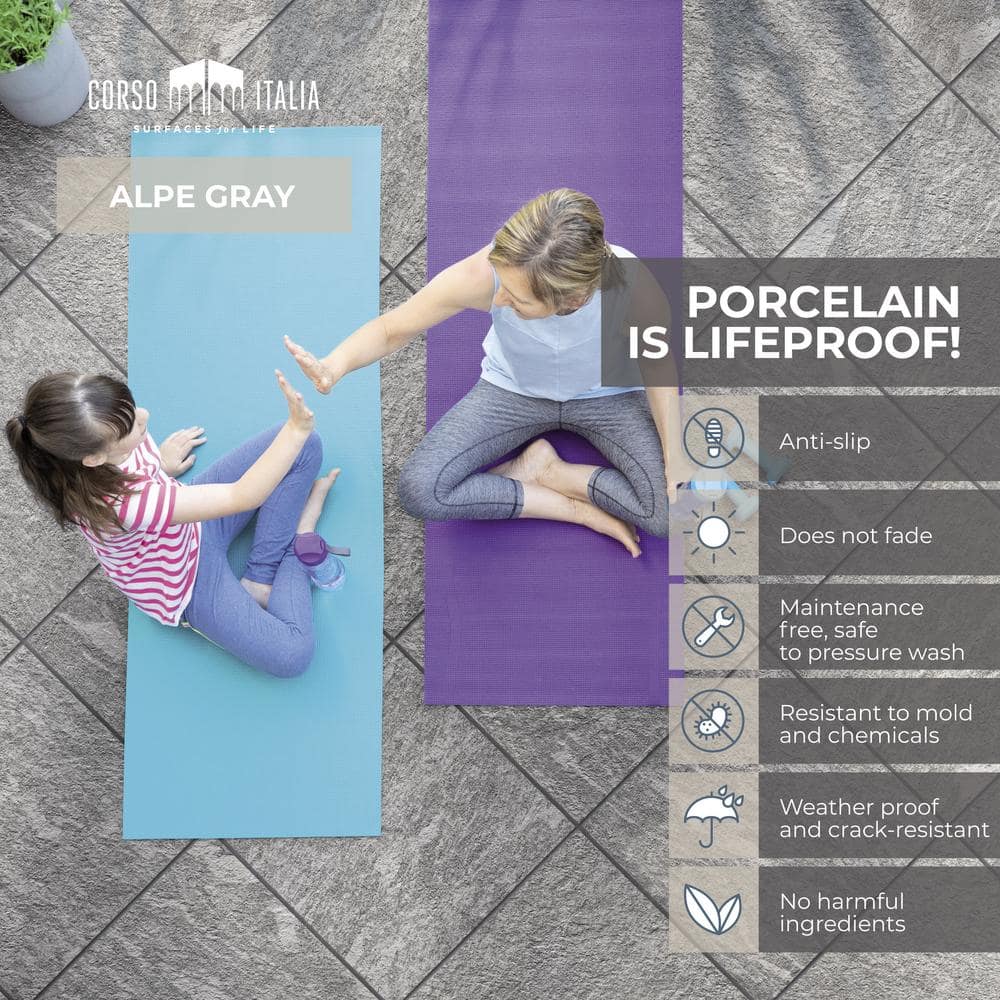 Alpe Gray Quartzite-Look Porcelain Paver, 24 in. x 48 in. x 3/4 in.
