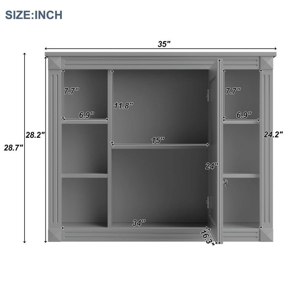 35 in. W x 29 in. H Rectangular MDF Medicine Cabinet with Mirror