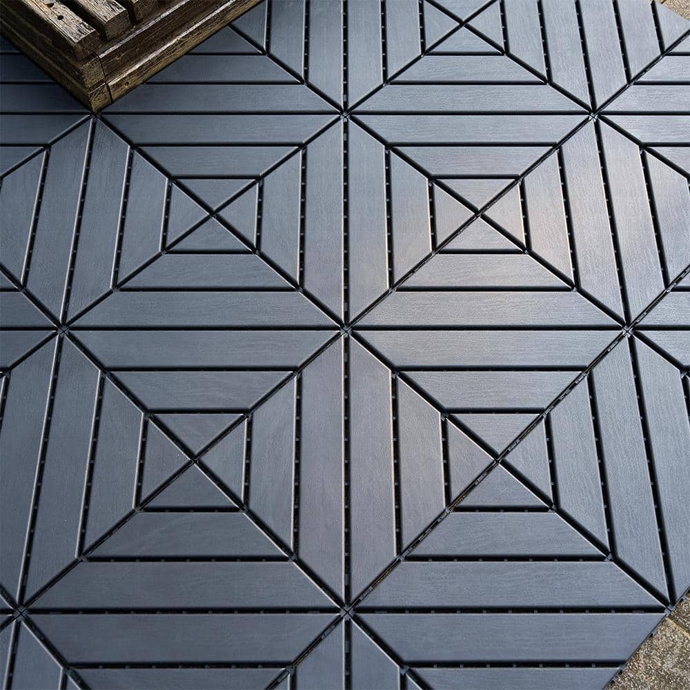 YOFE 1 ft. x 1 ft. All-Weather Outdoor Plastic Interlocking Deck Tiles, Garage Floor Tiles in Gray Pattern 2 (44 Per Case)