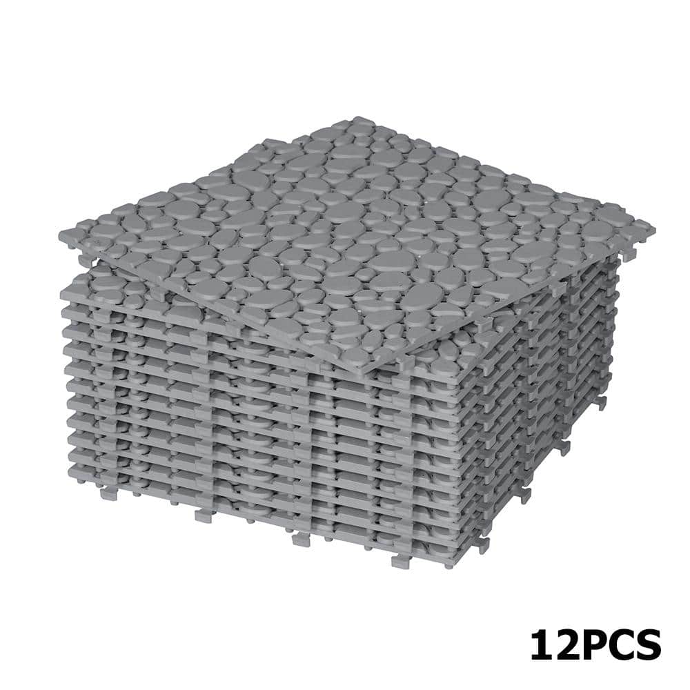 YOFE 1 ft. x 1 ft. All-Weather Outdoor Plastic Composite Interlocking Deck Tiles in Gray, Waterproof, Anti-slip(12 per Case)