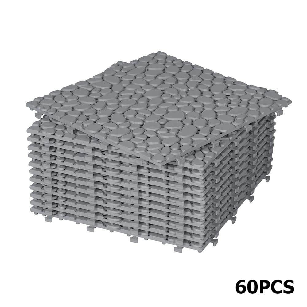 YOFE 1 ft. x 1 ft. All-Weather Outdoor Plastic Composite Interlocking Deck Tiles in Gray, Waterproof, Anti-Slip (60 Per Case)