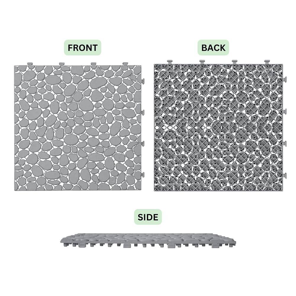 YOFE 1 ft. x 1 ft. All-Weather Outdoor Plastic Composite Interlocking Deck Tiles in Gray, Waterproof, Anti-Slip (60 Per Case)