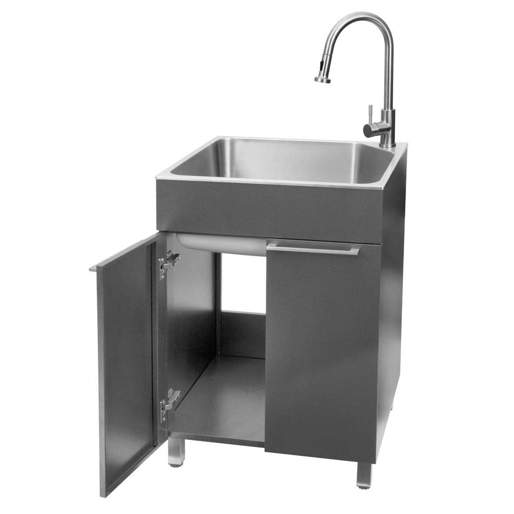 Presenza All-in-One 24 in. x 21.2 in. x 34 in. Stainless Steel Drop-In Sink and Cabinet with Faucet in Gray