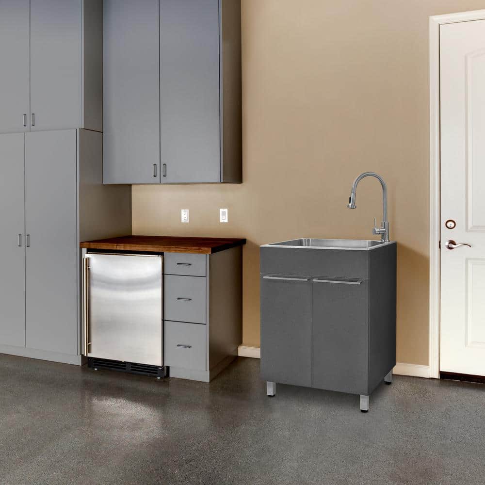 Presenza All-in-One 24 in. x 21.2 in. x 34 in. Stainless Steel Drop-In Sink and Cabinet with Faucet in Gray