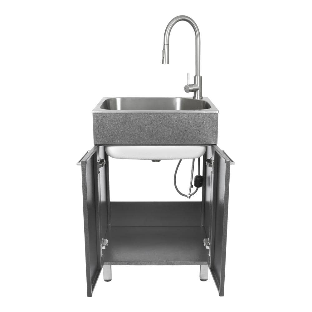 Presenza All-in-One 22 in. x 18 in. x 33.8 in. Stainless Steel Drop-In Sink and Cabinet with Faucet in Gray