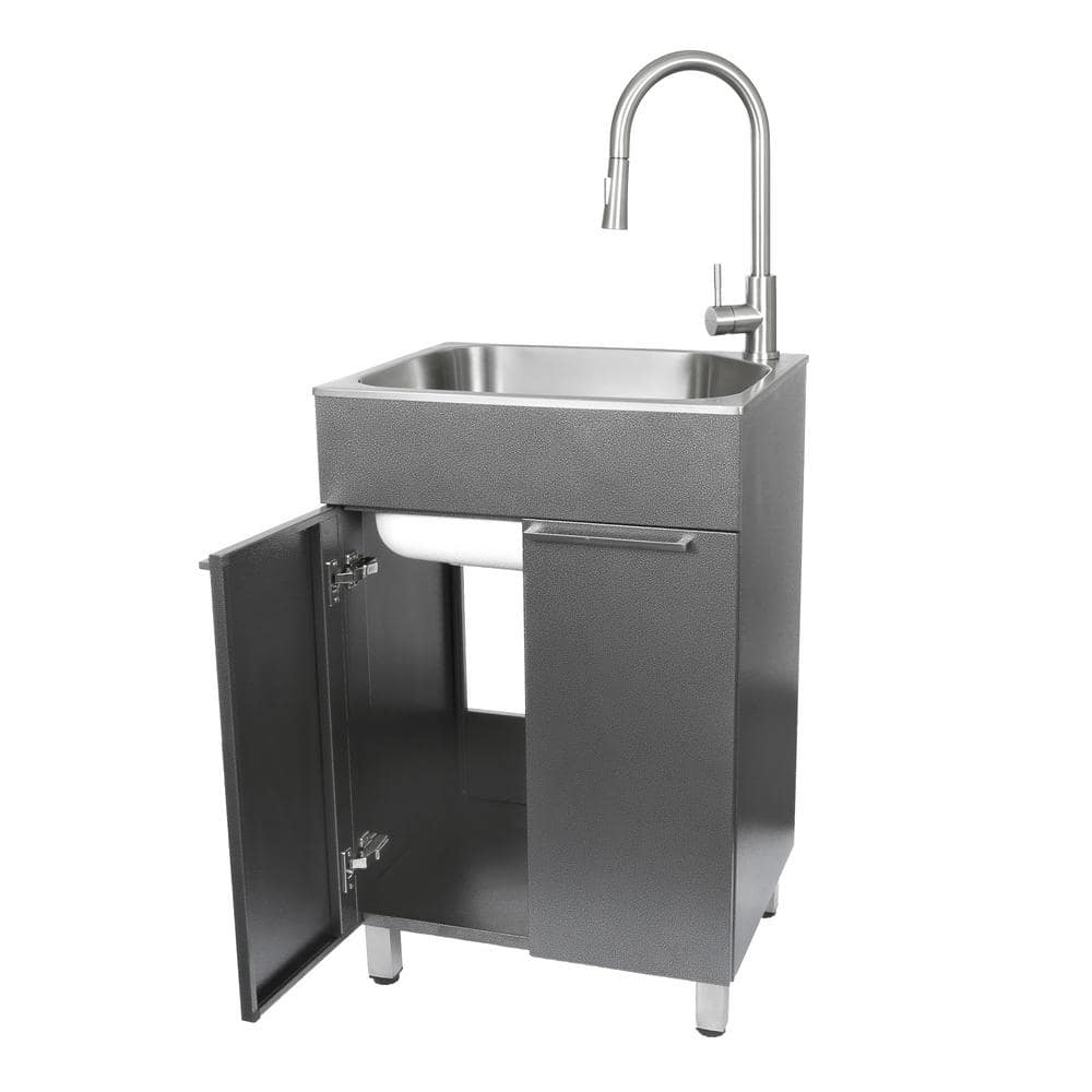 Presenza All-in-One 22 in. x 18 in. x 33.8 in. Stainless Steel Drop-In Sink and Cabinet with Faucet in Gray