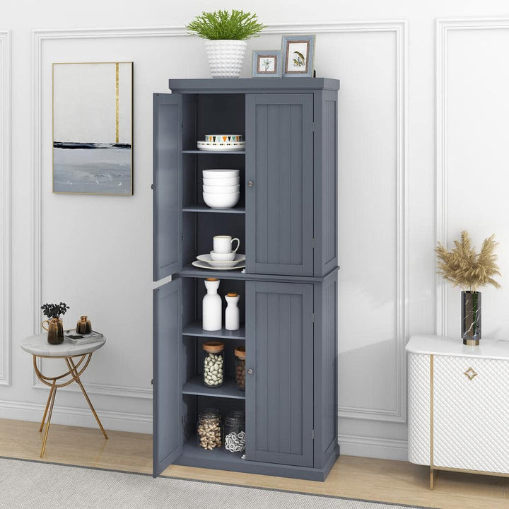 30 in. W x 14 in. D x 72.4 in. H Gray MDF Freestanding Ready to Assemble Kitchen Cabinet Storage with 4 Doors