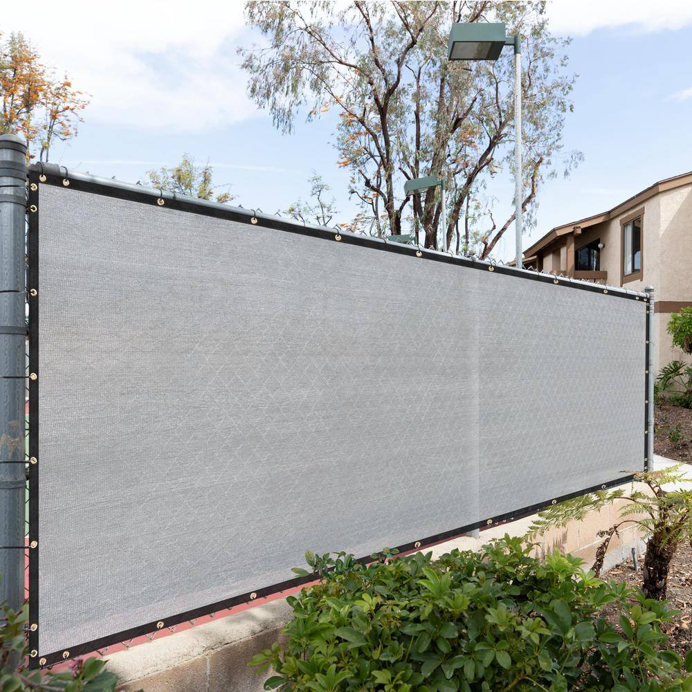 ROYAL SHADE 93 in. x 12 ft. Gray Mesh Fabric Privacy Fence Screen with Perimeter Stitched Edges and Grommets