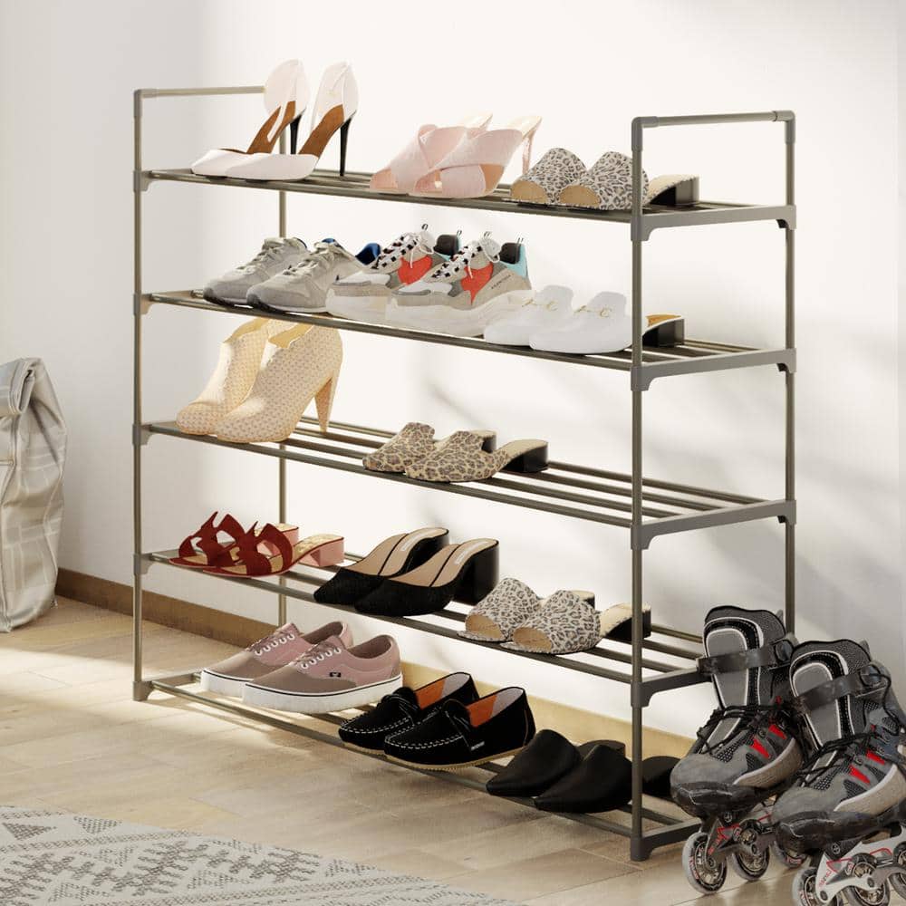 370 H 30-Pair 5-Tier Gray Polymer Shoe Rack