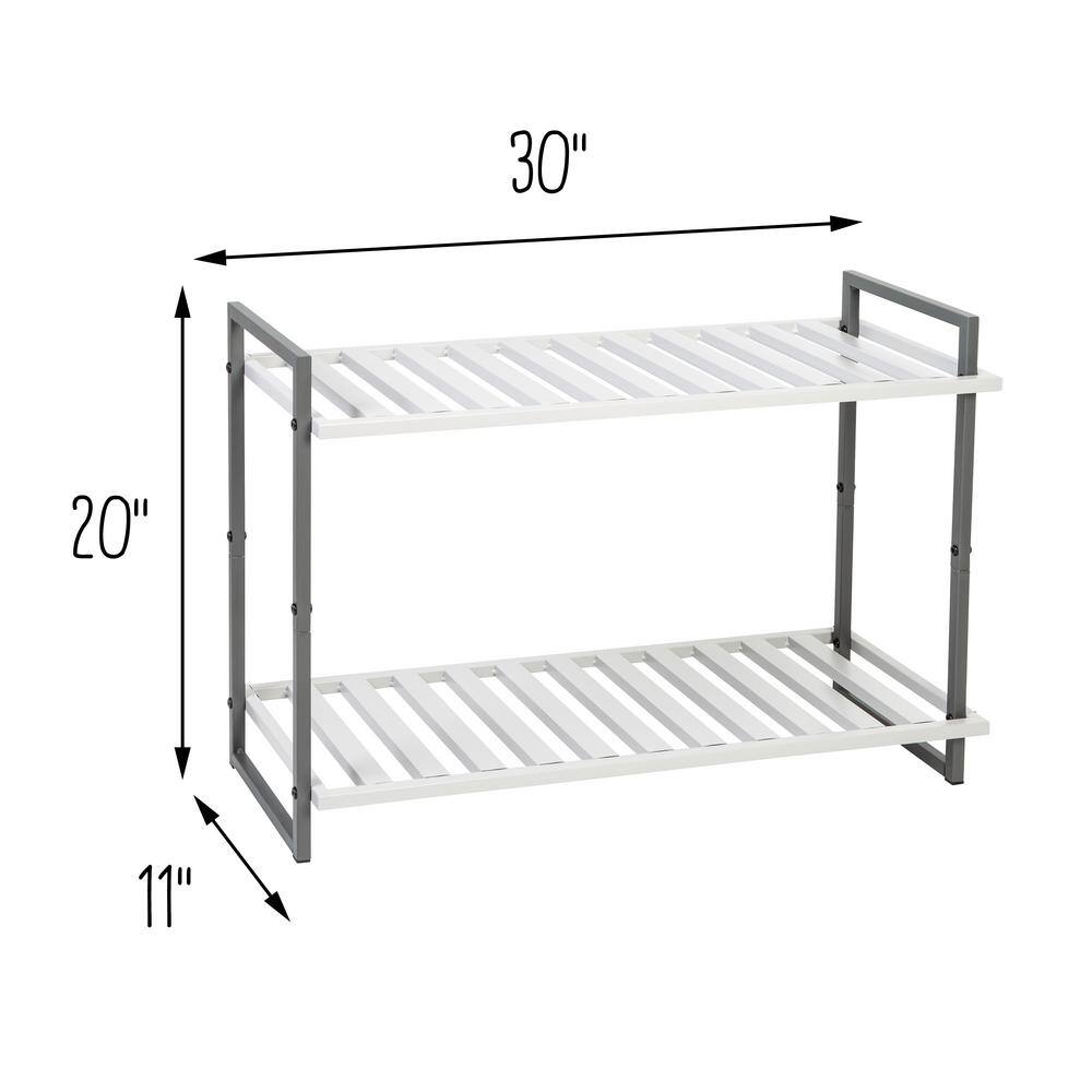 20 in. H x 30 in. W 6-Pair 2-Shelf White/Gray Steel Freestanding Shoe Rack