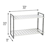 20 in. H x 30 in. W 6-Pair 2-Shelf White/Gray Steel Freestanding Shoe Rack