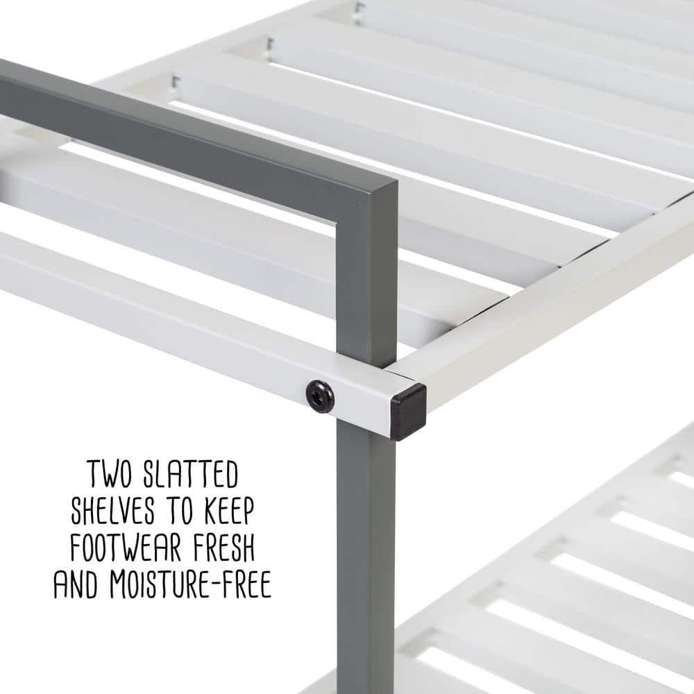 20 in. H x 30 in. W 6-Pair 2-Shelf White/Gray Steel Freestanding Shoe Rack