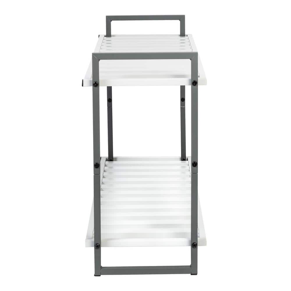 20 in. H x 30 in. W 6-Pair 2-Shelf White/Gray Steel Freestanding Shoe Rack
