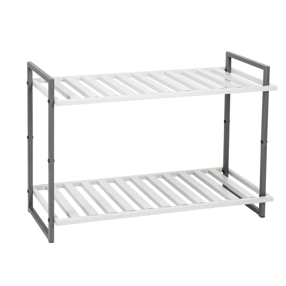 20 in. H x 30 in. W 6-Pair 2-Shelf White/Gray Steel Freestanding Shoe Rack
