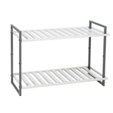 20 in. H x 30 in. W 6-Pair 2-Shelf White/Gray Steel Freestanding Shoe Rack