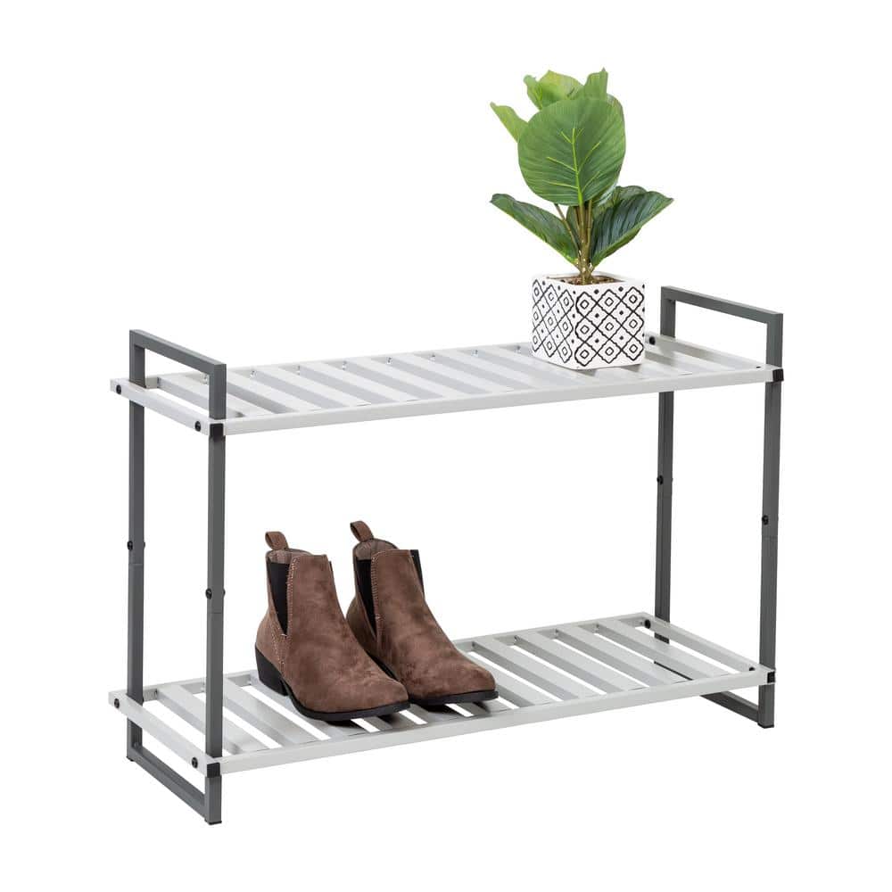 20 in. H x 30 in. W 6-Pair 2-Shelf White/Gray Steel Freestanding Shoe Rack