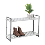 20 in. H x 30 in. W 6-Pair 2-Shelf White/Gray Steel Freestanding Shoe Rack