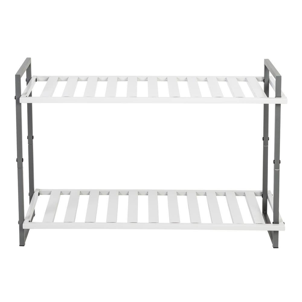 20 in. H x 30 in. W 6-Pair 2-Shelf White/Gray Steel Freestanding Shoe Rack