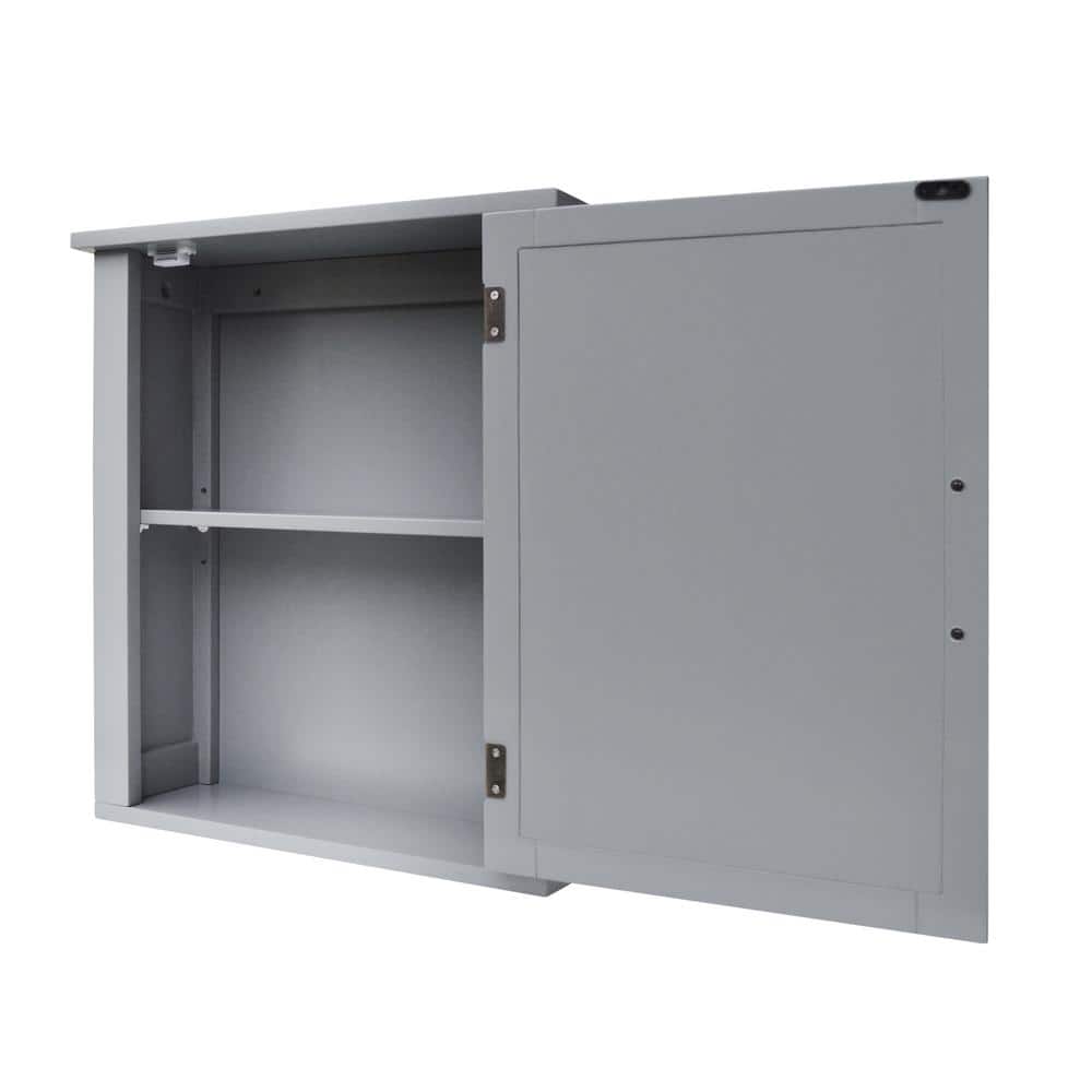 Teamson Home Mercer Mid Century Modern 18.11 in. W x 6 in. L x 20.62 in. H Wooden Wall Medicine Cabinet with Mirror in Gray