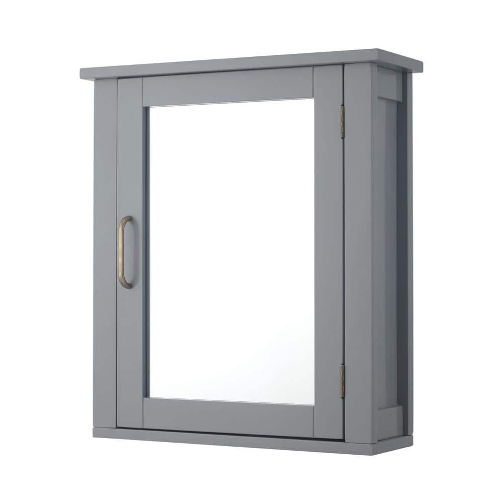 Teamson Home Mercer Mid Century Modern 18.11 in. W x 6 in. L x 20.62 in. H Wooden Wall Medicine Cabinet with Mirror in Gray