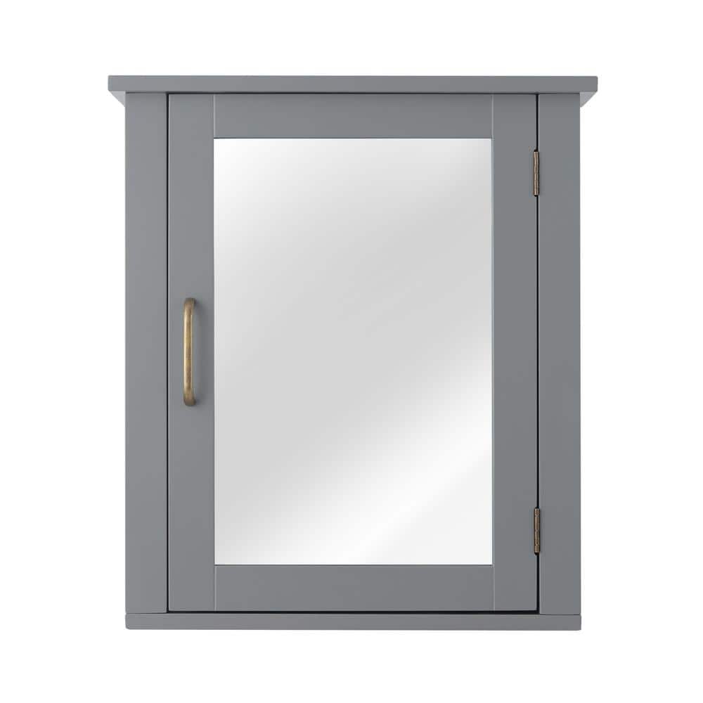 Teamson Home Mercer Mid Century Modern 18.11 in. W x 6 in. L x 20.62 in. H Wooden Wall Medicine Cabinet with Mirror in Gray