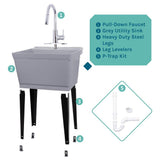 TEHILA Utility Sink Set with Metal Hybrid Chrome Faucet, Grey