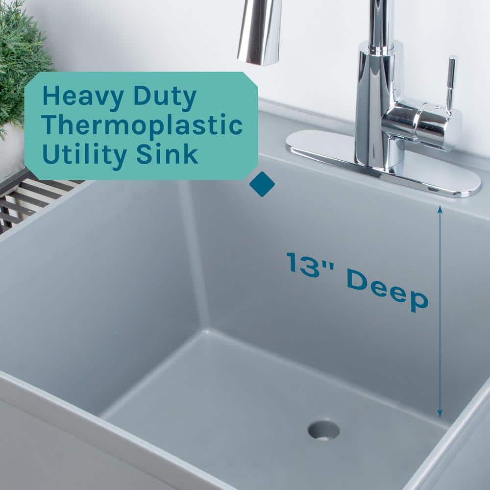 TEHILA Utility Sink Set with Metal Hybrid Chrome Faucet, Grey