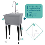 TEHILA Grey Utility Sink Set with Pull-Down Faucet - 22.875 x 23.5 in. 19 Gal.